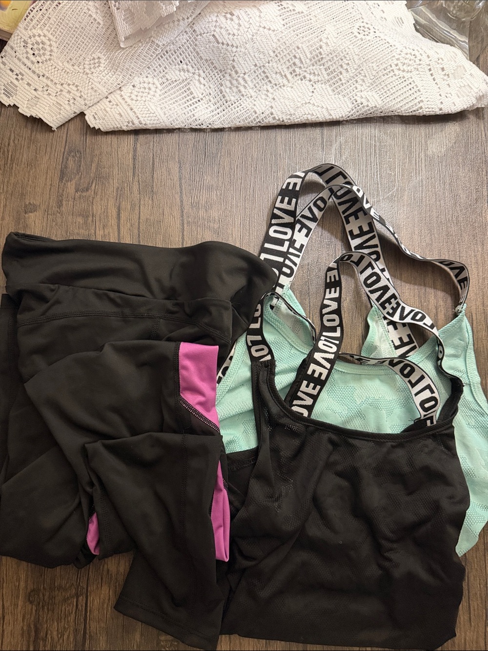 LOVE-branded Black & Mint  & just black Sports Bralette Set